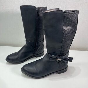 Juicy Couture Black Mid Calf Zippered Boots Logo Charm Coquette Girls Size 3